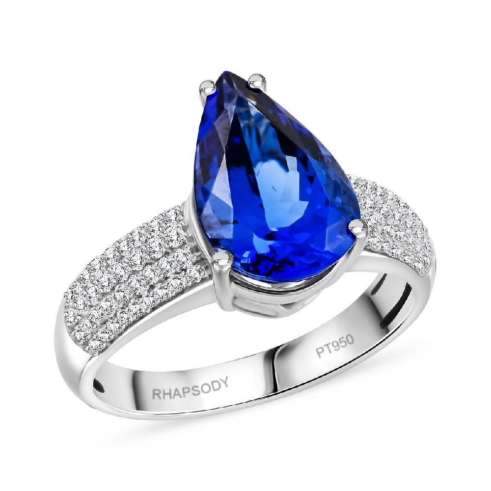 Certified & Appraised Rhapsody AAAA Tanzanite and E-F VS Diamond 4.80 ctw Ring in 950 Platinum 8.45 Grams