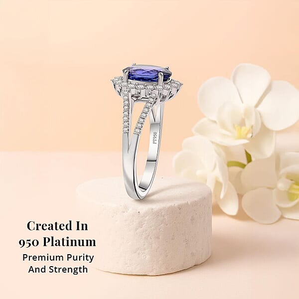 Certified & Appraised Rhapsody AAAA Tanzanite And E-F VS Diamond 2.70 Ctw Ring In 950 Platinum 6.60 Grams
