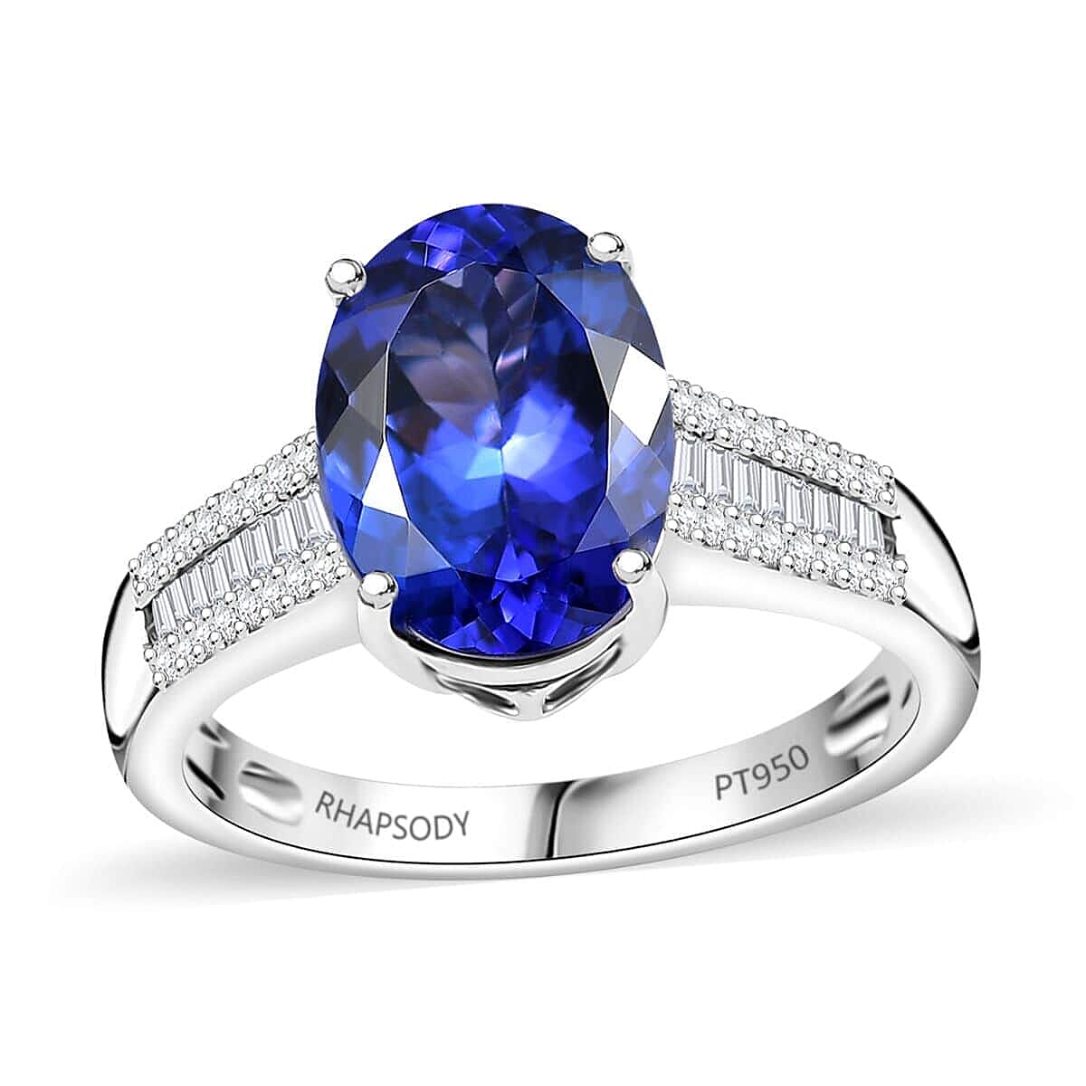 Certified & Appraised Rhapsody AAAA Tanzanite and E-F VS2 Diamond 4.35 ctw Statement Ring in 950 Platinum 6.10 Grams