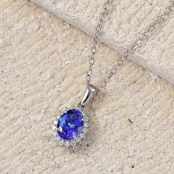 Certified & Appraised Rhapsody AAAA Tanzanite And E-F VS Diamond 1.76 Ctw Sunburst Pendant Necklace In 950 Platinum 20 Inches (Del. In 10-15 Days)