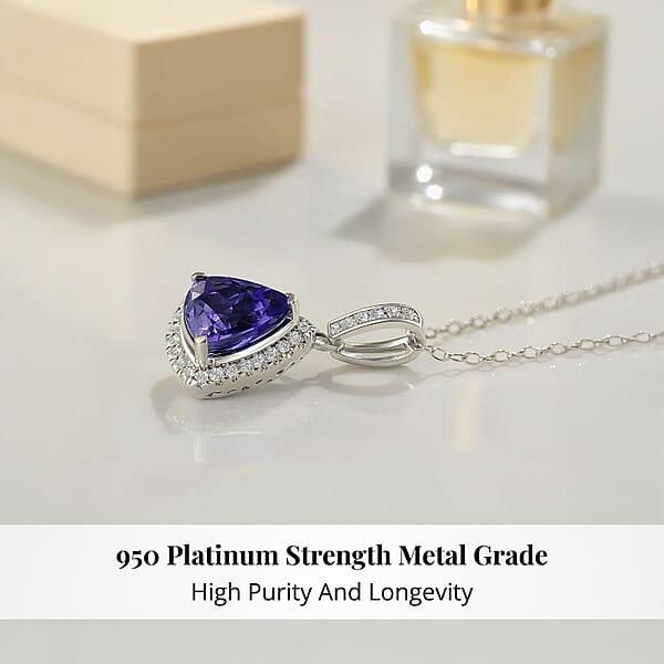 Certified & Appraised Rhapsody AAAA Tanzanite And E-F VS Diamond 4.16 Ctw Pendant Necklace In 950 Platinum (20 Inches) (Del. In 10-15 Days)