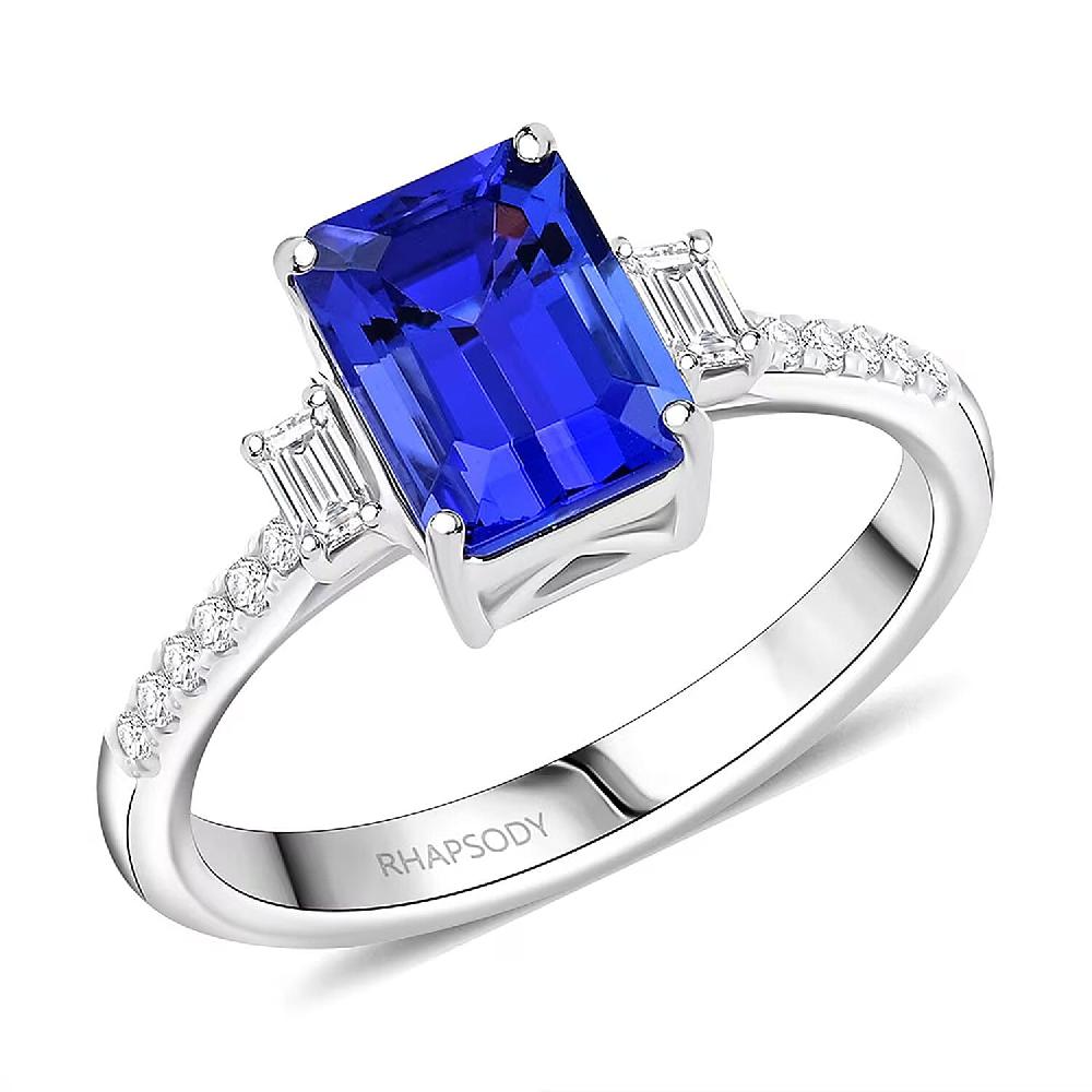 Certified & Appraised Rhapsody AAAA Tanzanite and E-F VS Diamond 2.05 ctw Ring in 950 Platinum 5.15 Grams