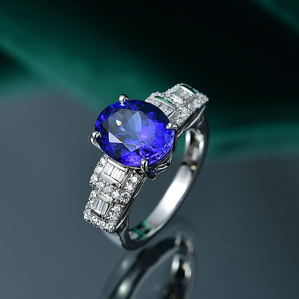 Certified & Appraised Rhapsody AAAA Tanzanite And E-F VS Diamond 4.50 Ctw Ring In 950 Platinum 7.95 Grams
