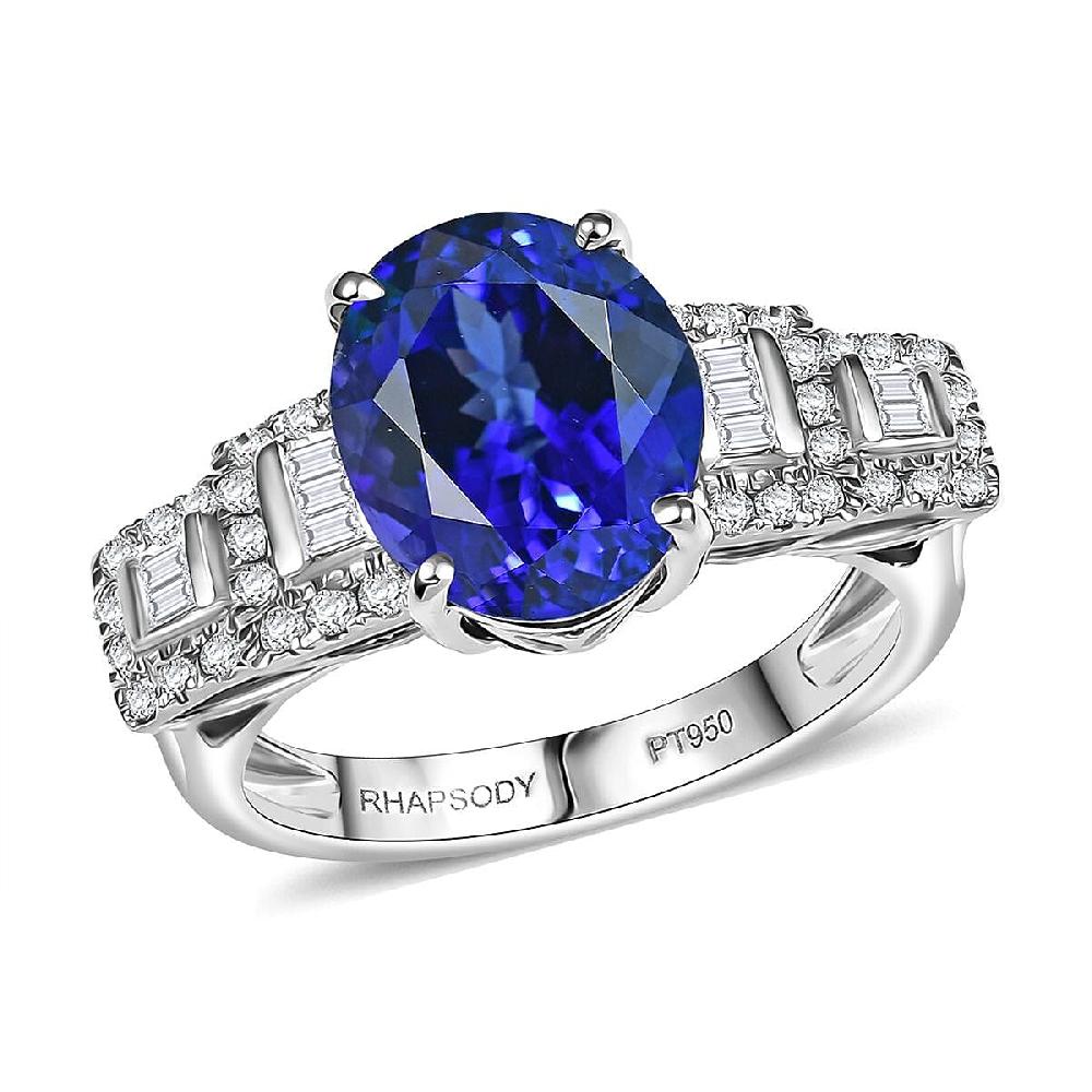 Certified & Appraised Rhapsody AAAA Tanzanite and E-F VS Diamond 4.50 ctw Ring in 950 Platinum 7.95 Grams
