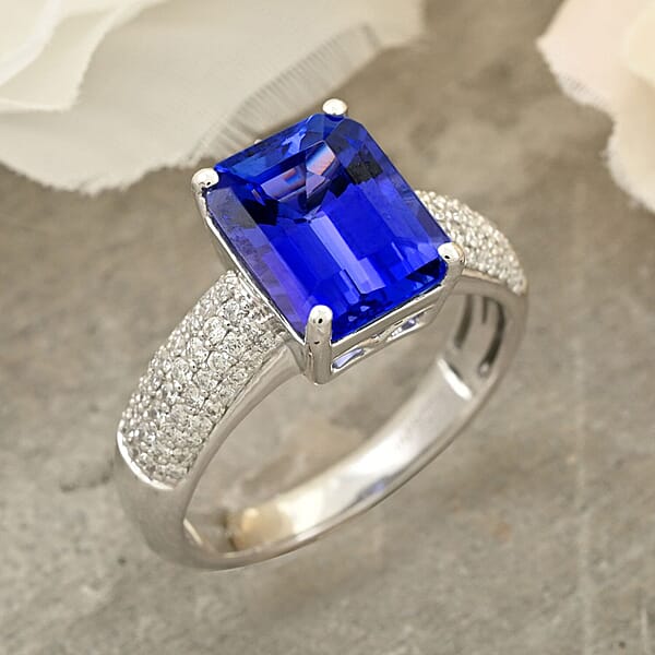 Certified & Appraised Rhapsody AAAA Tanzanite And E-F VS Diamond 4.70 Ctw Ring In 950 Platinum 7.70 Grams