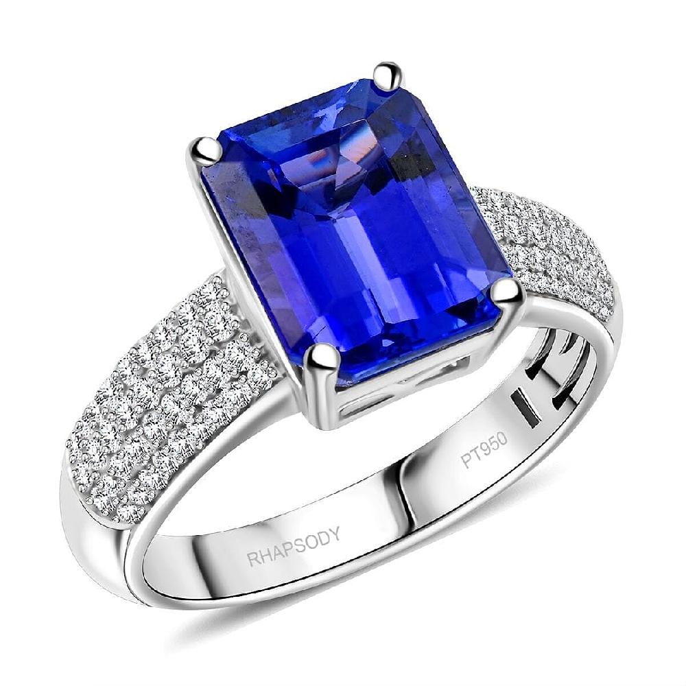 Certified & Appraised Rhapsody AAAA Tanzanite and E-F VS Diamond 4.70 ctw Ring in 950 Platinum 7.70 Grams