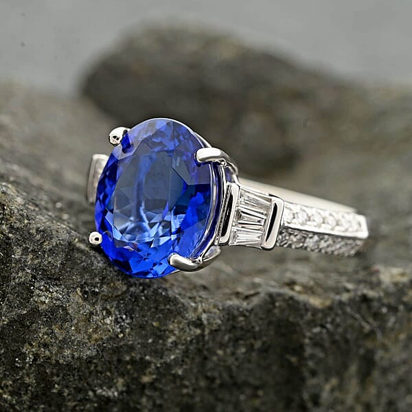 Certified & Appraised Rhapsody AAAA Tanzanite And E-F VS Diamond 4.15 Ctw Ring In 950 Platinum 6.73 Grams