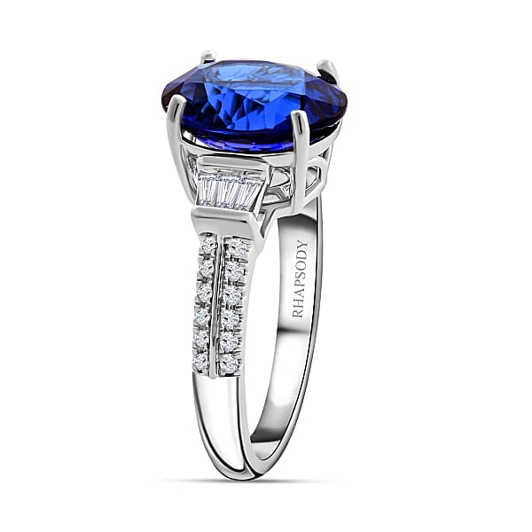 Certified & Appraised Rhapsody AAAA Tanzanite And E-F VS Diamond 4.15 Ctw Ring In 950 Platinum 6.73 Grams
