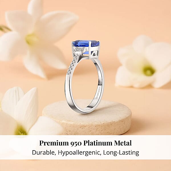 Certified & Appraised Rhapsody AAAA Tanzanite And E-F VS Diamond 2.05 Ctw Ring In 950 Platinum 5.15 Grams