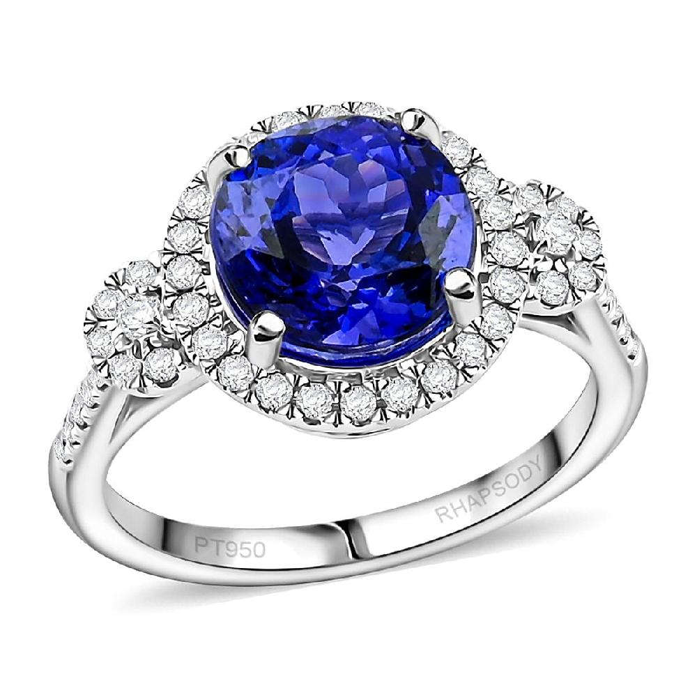 Certified & Appraised Rhapsody AAAA Tanzanite and E-F VS Diamond 3.50 ctw Ring in 950 Platinum 5.73 Grams