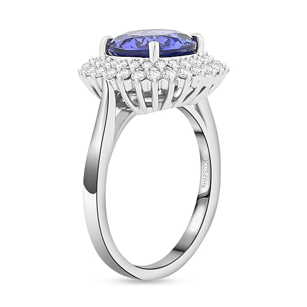 Certified & Appraised Rhapsody AAAA Tanzanite And E-F VS Diamond 4.25 Ctw Ring In 950 Platinum 7.60 Grams