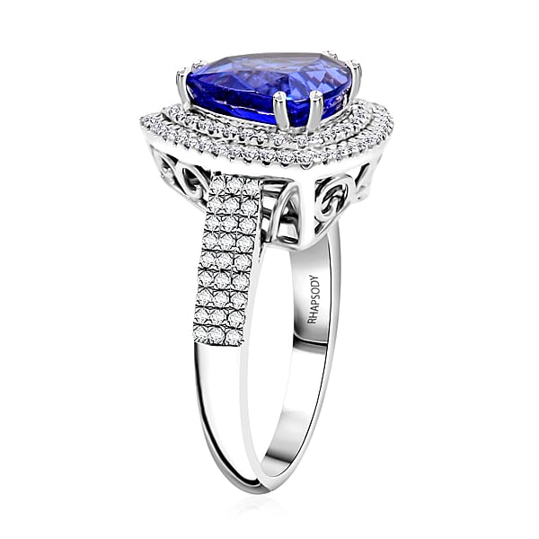 Certified & Appraised Rhapsody AAAA Tanzanite And E-F VS Diamond 4.10 Ctw Ring In 950 Platinum 7.45 Grams