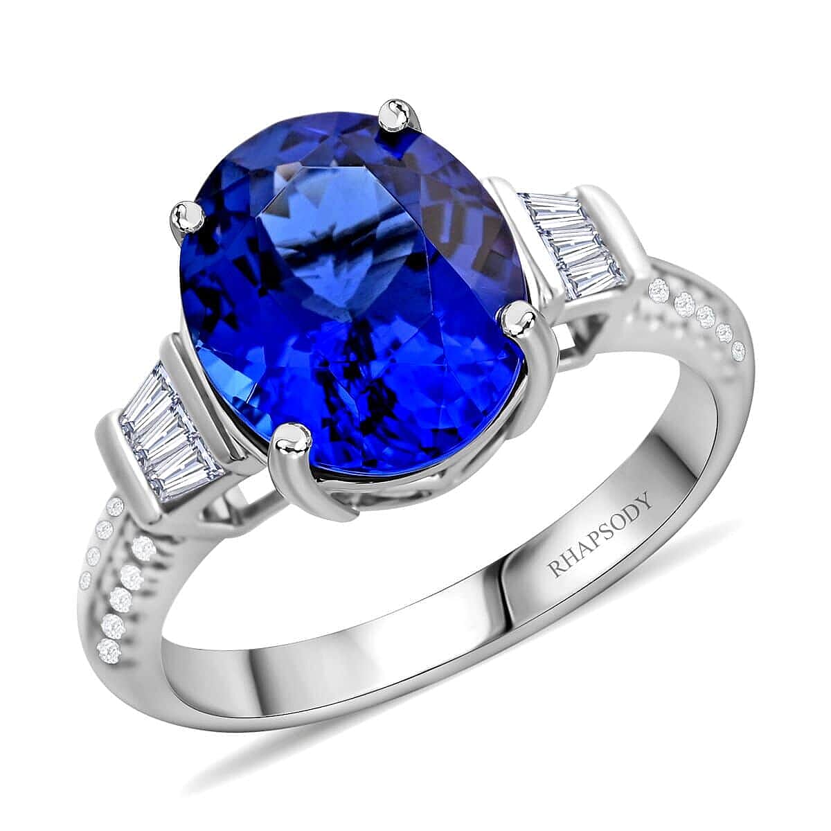 Certified & Appraised Rhapsody AAAA Tanzanite and E-F VS Diamond 4.15 ctw Ring in 950 Platinum 6.73 Grams