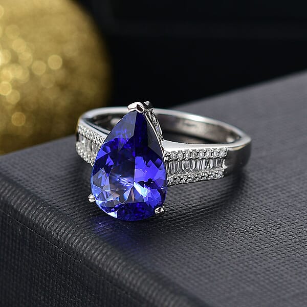 Certified & Appraised Rhapsody AAAA Tanzanite And E-F VS2 Diamond 4.12 Ctw Statement Ring In 950 Platinum 6.15 Grams