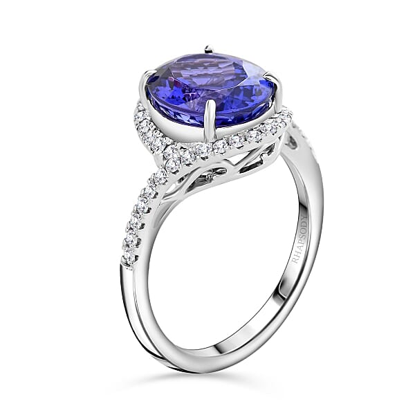 Certified & Appraised Rhapsody AAAA Tanzanite And E-F VS Diamond 4.30 Ctw Ring In 950 Platinum 6.50 Grams