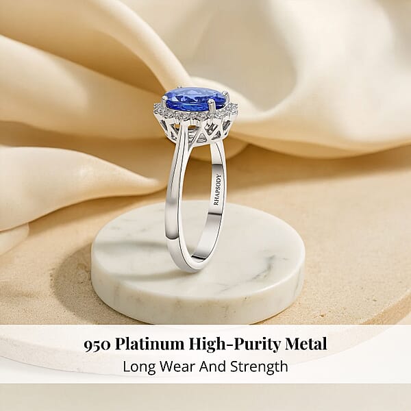 Certified & Appraised Rhapsody AAAA Tanzanite And E-F VS Diamond 2.25 Ctw Ring In 950 Platinum 6.20 Grams