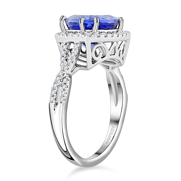 Certified & Appraised Rhapsody AAAA Tanzanite And E-F VS Diamond 4.50 Ctw Ring In 950 Platinum 7.35 Grams