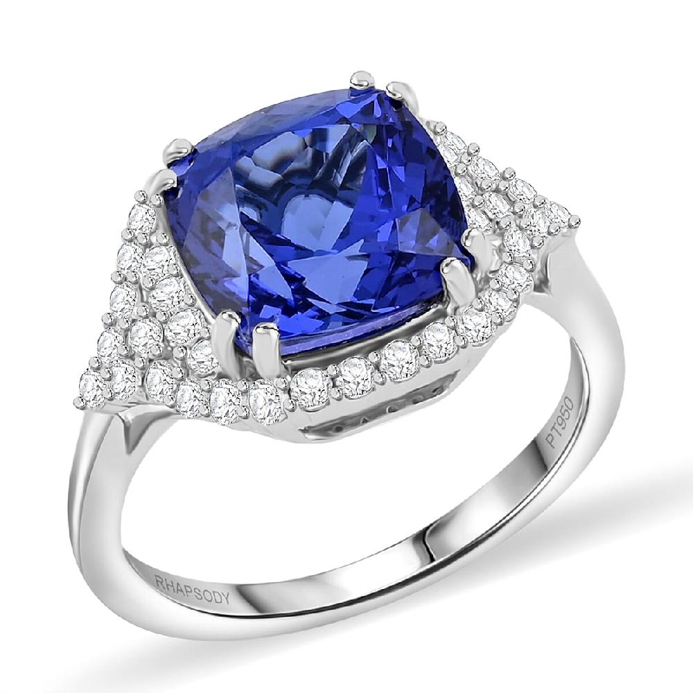 Certified & Appraised Rhapsody AAAA Tanzanite and E-F VS Diamond 6.00 ctw Ring in 950 Platinum 8.15 Grams