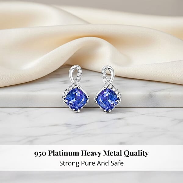 Certified & Appraised Rhapsody AAAA Tanzanite And E-F VS Diamond 2.51 Ctw Earrings In 950 Platinum