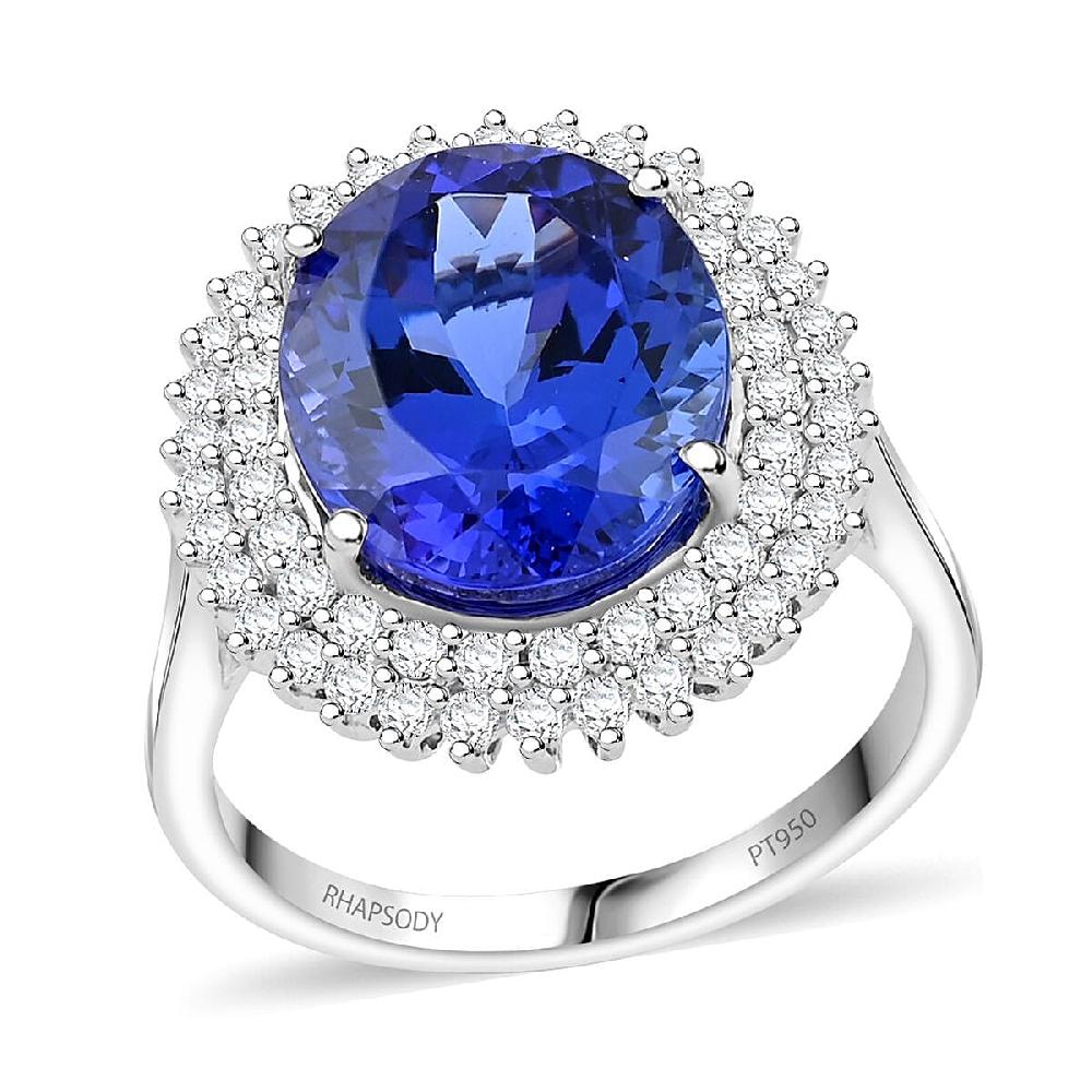 Certified & Appraised Rhapsody AAAA Tanzanite and E-F VS Diamond 5.50 ctw Ring in 950 Platinum 7.10 Grams