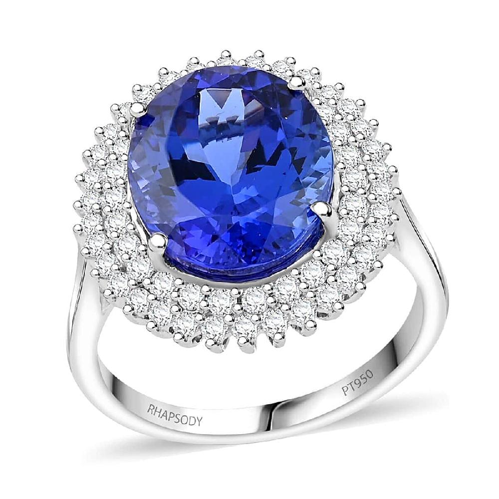 Certified & Appraised Rhapsody AAAA Tanzanite and E-F VS Diamond 5.50 ctw Ring in 950 Platinum 7.10 Grams