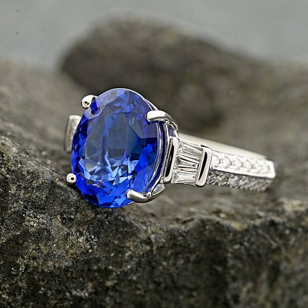 Certified & Appraised Rhapsody AAAA Tanzanite And E-F VS Diamond 4.15 Ctw Ring In 950 Platinum 6.73 Grams