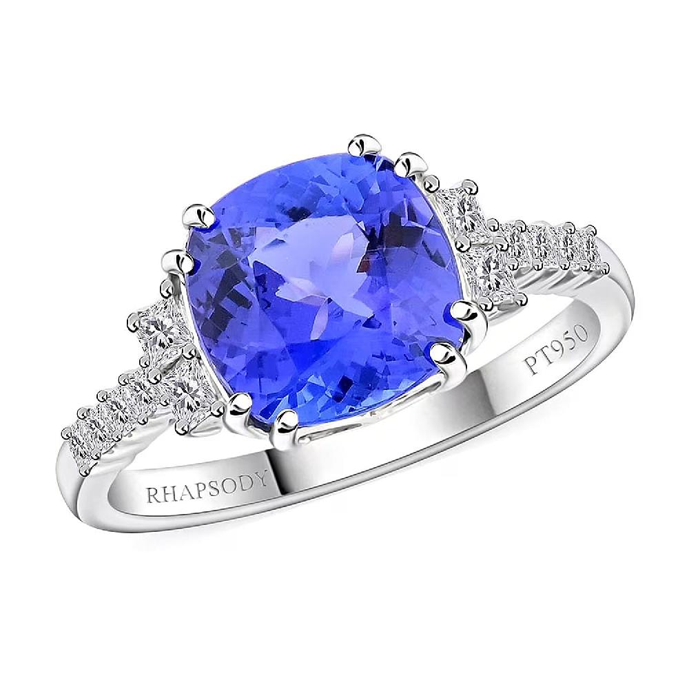 Certified & Appraised Rhapsody AAAA Tanzanite and E-F VS Diamond 4.00 ctw Ring in 950 Platinum 5 Grams
