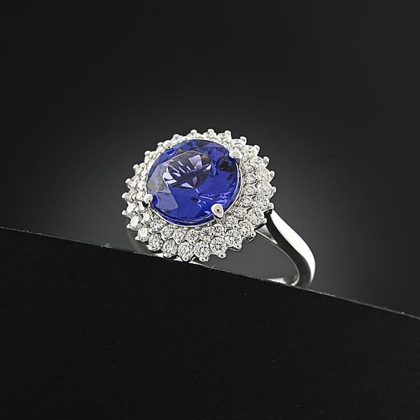 Certified & Appraised Rhapsody AAAA Tanzanite And E-F VS Diamond 4.25 Ctw Ring In 950 Platinum 7.60 Grams