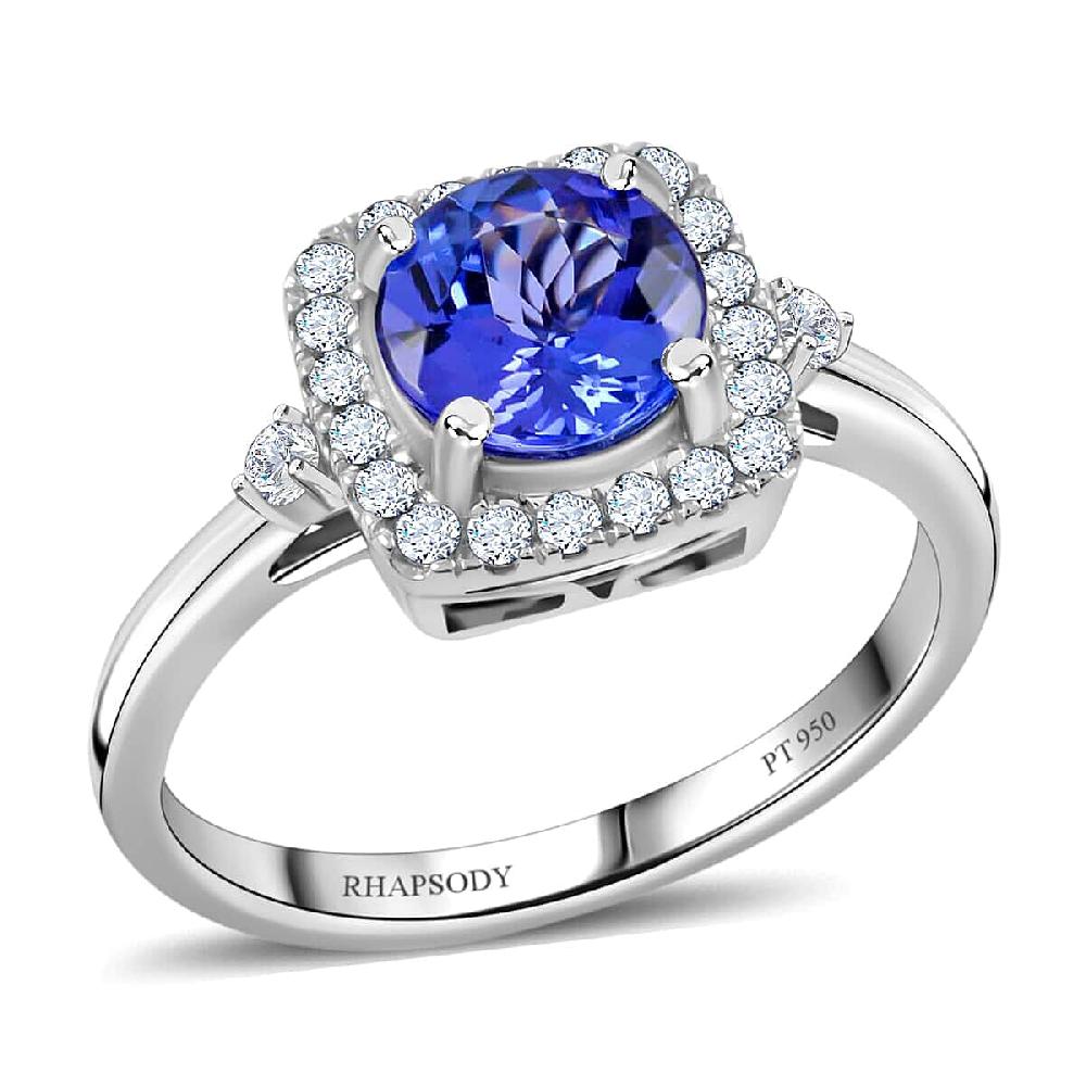Certified & Appraised Rhapsody AAAA Tanzanite and E-F VS Diamond 1.80 ctw Ring in 950 Platinum 5.70 Grams