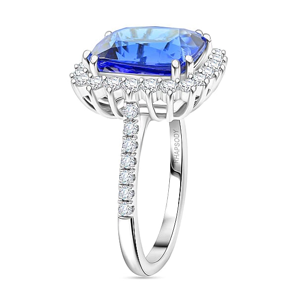 Certified & Appraised Rhapsody AAAA Tanzanite And E-F VS Diamond 7.40 Ctw Ring In 950 Platinum 7.27 Grams