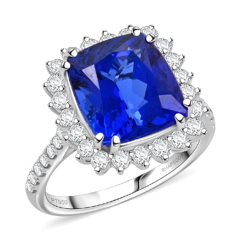 Certified & Appraised Rhapsody AAAA Tanzanite and E-F VS Diamond 7.40 ctw Ring in 950 Platinum 7.27 Grams