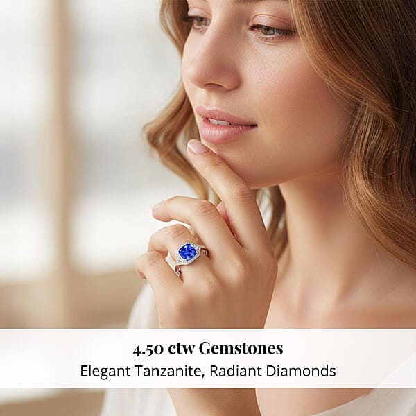 Certified & Appraised Rhapsody AAAA Tanzanite And E-F VS Diamond 4.50 Ctw Ring In 950 Platinum 6.47 Grams