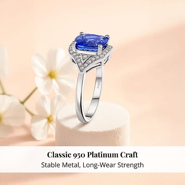 Certified & Appraised Rhapsody AAAA Tanzanite And E-F VS Diamond 4.50 Ctw Ring In 950 Platinum 6.47 Grams