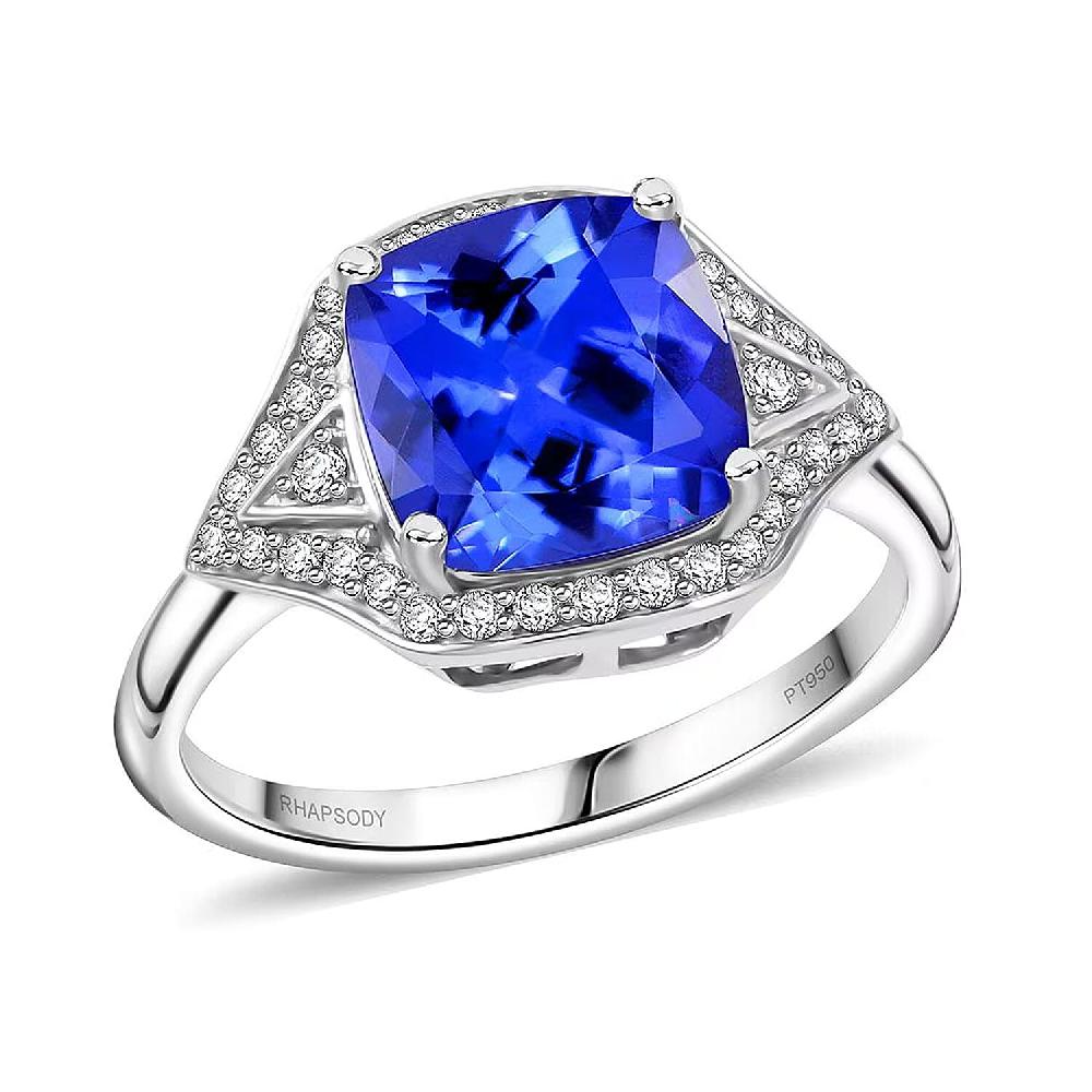 Certified & Appraised Rhapsody AAAA Tanzanite and E-F VS Diamond 4.50 ctw Ring in 950 Platinum 6.47 Grams