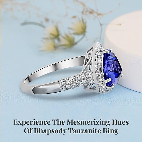 Certified & Appraised Rhapsody AAAA Tanzanite And E-F VS Diamond 4.15 Ctw Ring In 950 Platinum 7.45 Grams