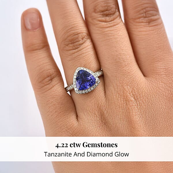 Certified & Appraised Rhapsody AAAA Tanzanite And E-F VS Diamond 4.22 Ctw Ring In 950 Platinum 7.57 Grams
