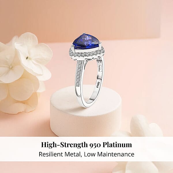 Certified & Appraised Rhapsody AAAA Tanzanite And E-F VS Diamond 4.22 Ctw Ring In 950 Platinum 7.57 Grams
