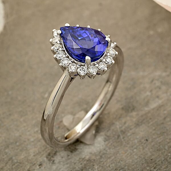 Certified & Appraised Rhapsody AAAA Tanzanite And E-F VS Diamond 2.15 Ctw Ring In 950 Platinum 6.50 Grams