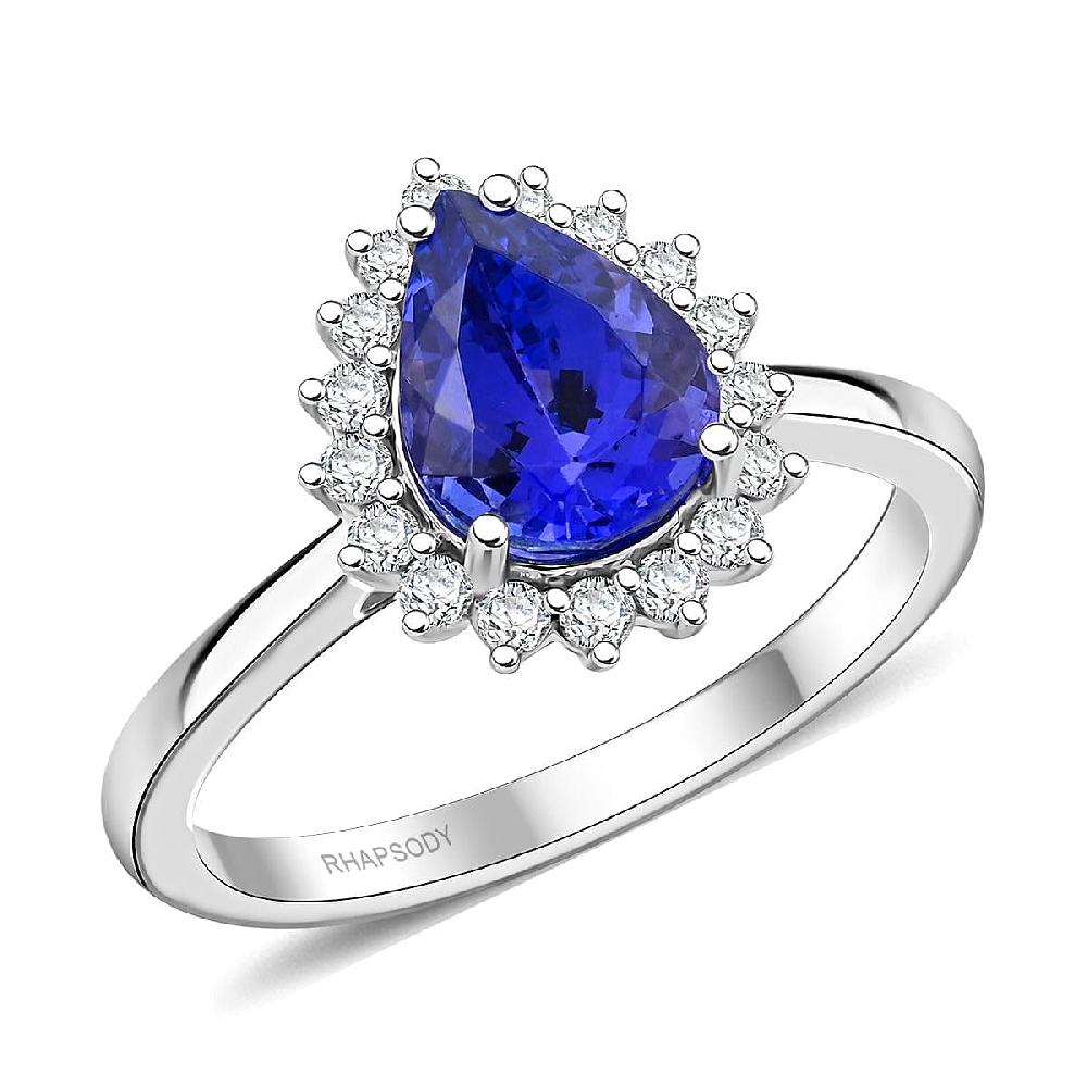 Certified & Appraised Rhapsody AAAA Tanzanite and E-F VS Diamond 2.15 ctw Ring in 950 Platinum 6.50 Grams