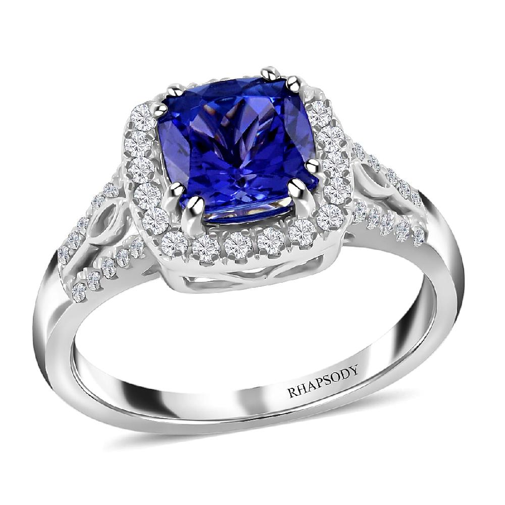 Certified & Appraised Rhapsody AAAA Tanzanite and E-F VS Diamond 2.10 ctw Ring in 950 Platinum 6.60 Grams