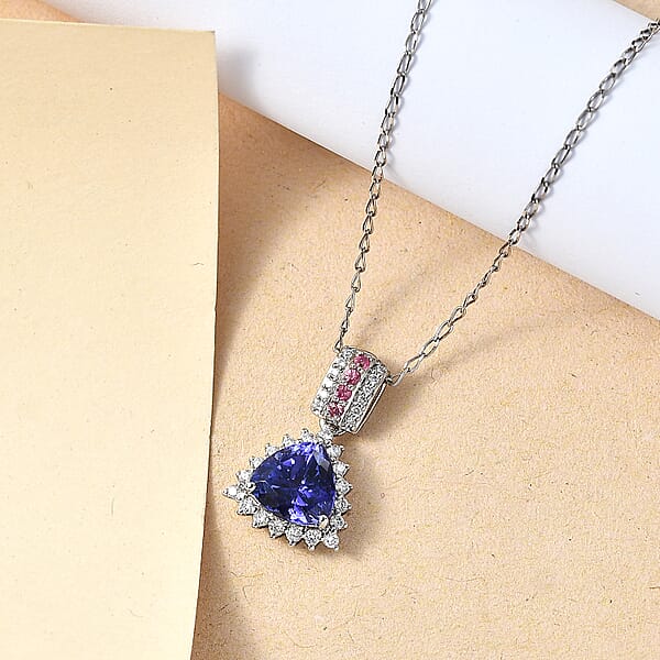 Certified & Appraised Rhapsody AAAA Tanzanite Mahenge Spinel And E-F VS Diamond 2.80 Ctw Pendant Necklace In 950 Platinum 4.70 Grams 20 Inches