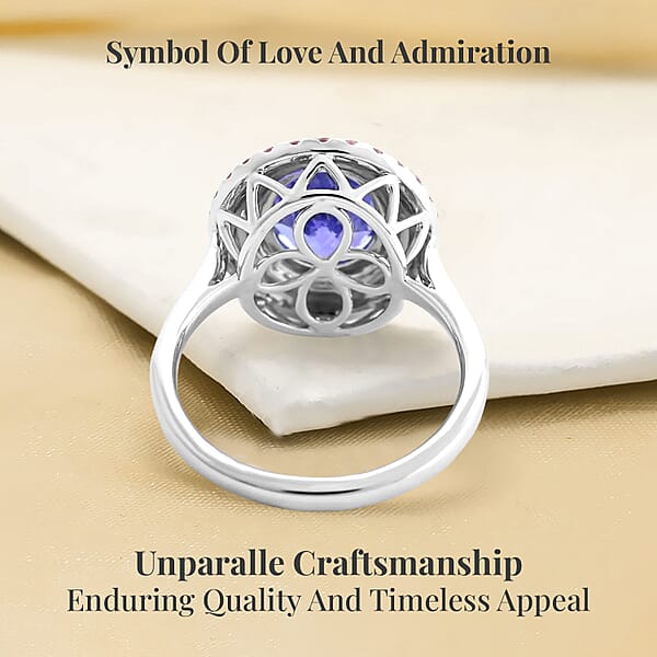 Certified & Appraised Rhapsody AAAA Tanzanite Mahenge Spinel And E-F VS Diamond 3.75 Ctw Ring In 950 Platinum 6.80 Grams