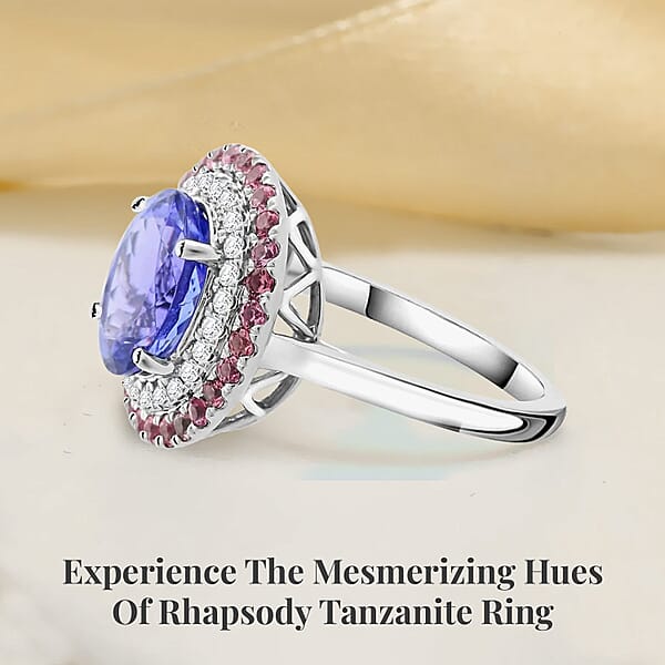 Certified & Appraised Rhapsody AAAA Tanzanite Mahenge Spinel And E-F VS Diamond 3.75 Ctw Ring In 950 Platinum 6.80 Grams