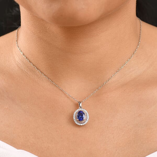 Certified & Appraised Rhapsody AAAA Tanzanite Padparadscha Sapphire And E-F VS Diamond 3.00 Ctw Pendant Necklace In 950 Platinum 20 Inches