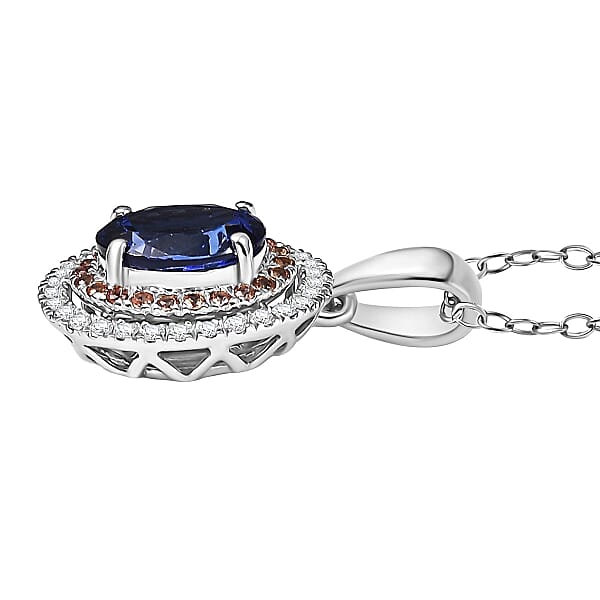 Certified & Appraised Rhapsody AAAA Tanzanite Padparadscha Sapphire And E-F VS Diamond 3.00 Ctw Pendant Necklace In 950 Platinum 20 Inches