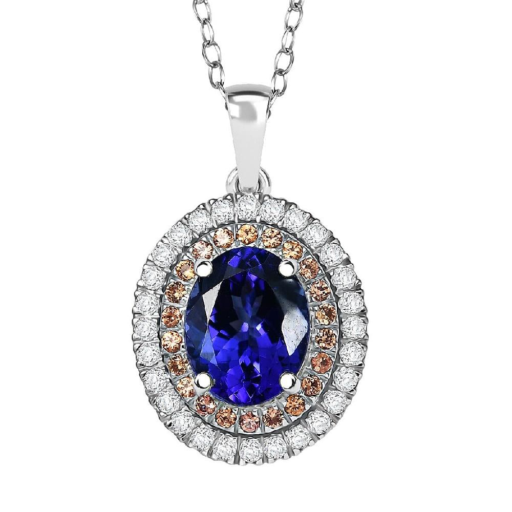 Certified & Appraised Rhapsody AAAA Tanzanite Padparadscha Sapphire and E-F VS Diamond 3.00 ctw Pendant Necklace in 950 Platinum 20 Inches