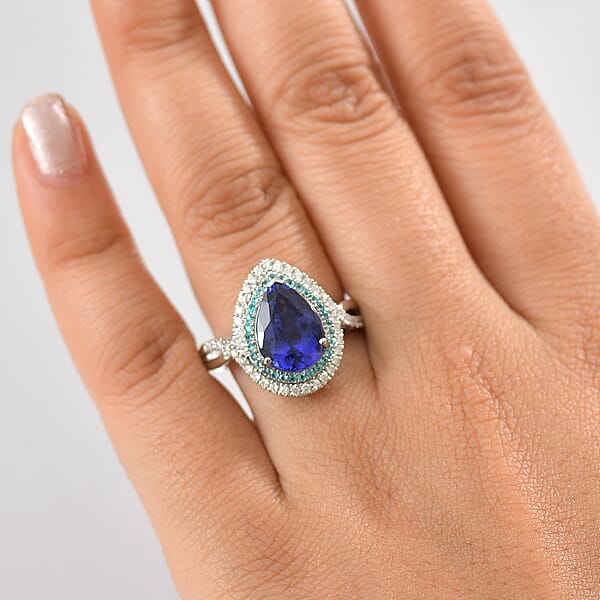 Certified & Appraised Rhapsody AAAA Tanzanite Paraiba Tourmaline And E-F VS2 Diamond 5.15 Ctw Ring In 950 Platinum 8.20 Grams