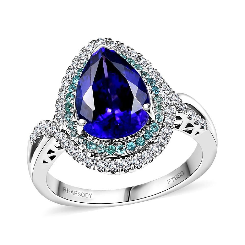 Certified & Appraised Rhapsody AAAA Tanzanite Paraiba Tourmaline And E-F VS2 Diamond 5.15 Ctw Ring In 950 Platinum 8.20 Grams