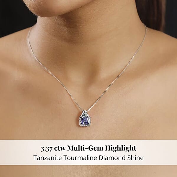 Certified & Appraised Rhapsody AAAA Tanzanite Paraiba Tourmaline And E-F VS Diamond 3.37 Ctw Pendant Without Chain In 950 Platinum