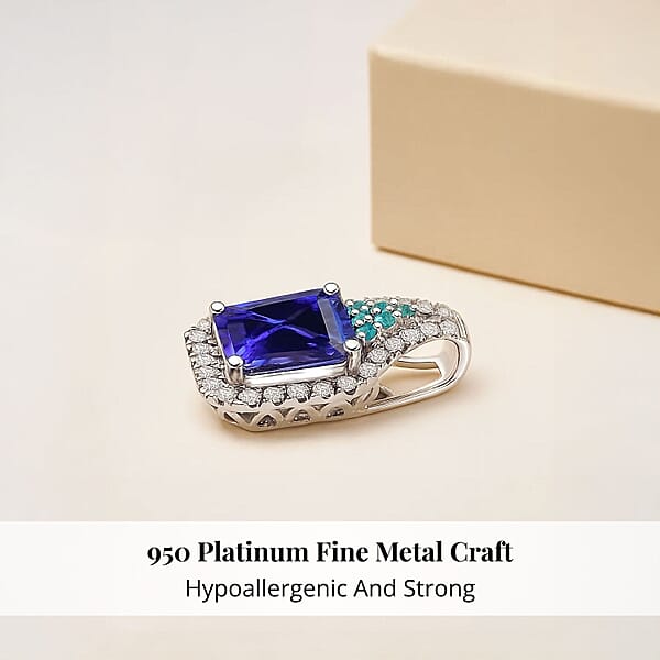 Certified & Appraised Rhapsody AAAA Tanzanite Paraiba Tourmaline And E-F VS Diamond 3.37 Ctw Pendant Without Chain In 950 Platinum
